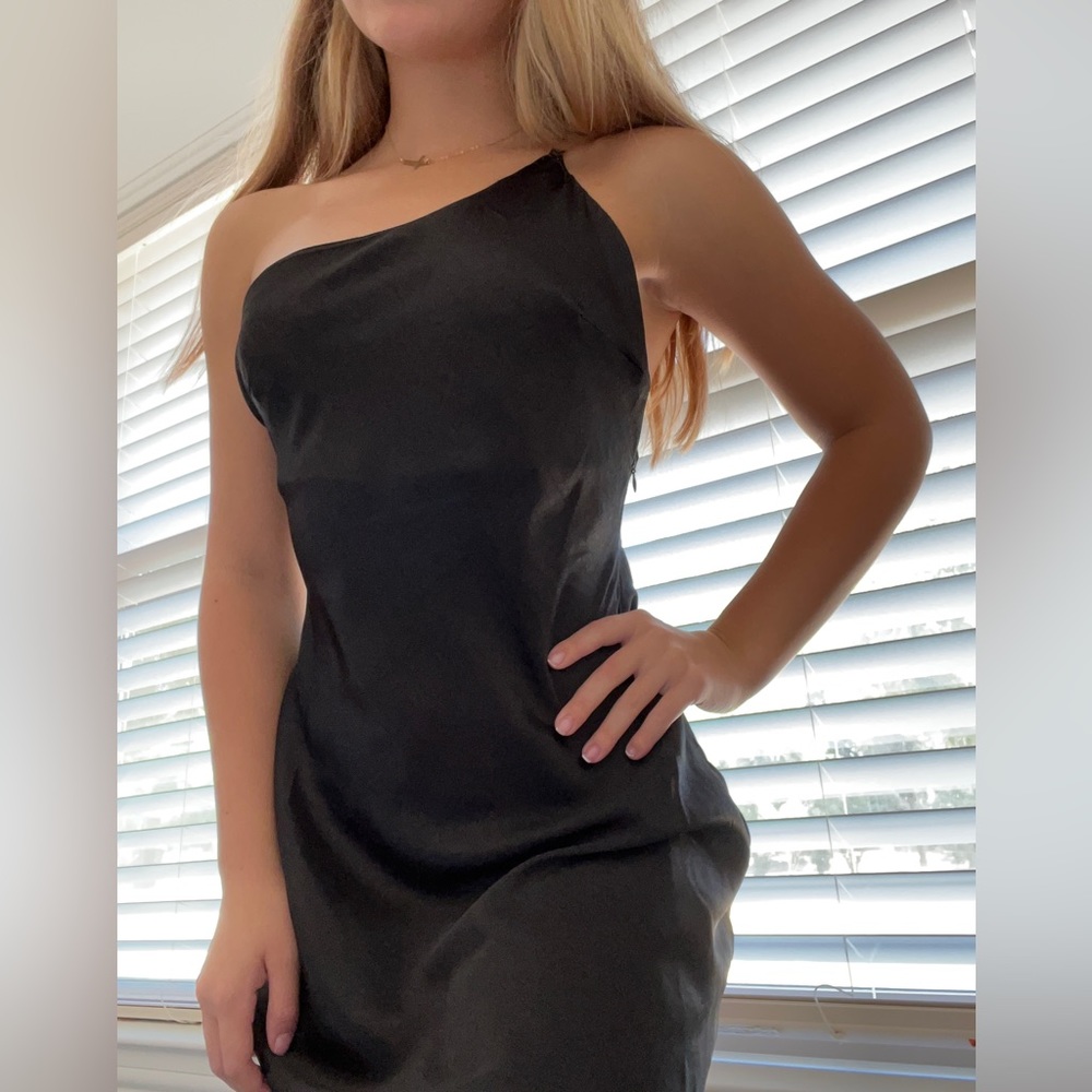 Stella Laguna Black One Shoulder Slip Mini Dress